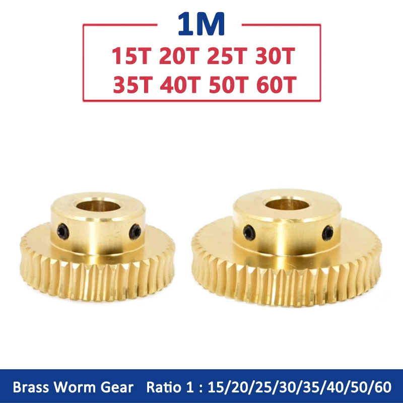 1pc 1M Brass Worm Gear 15 20 25 30 35 40 50 60 Teeth 1 Module Copper Turbine Speed Ratio 1:15/20/25/30/35/40/50/60 Bore 5 6-12mm