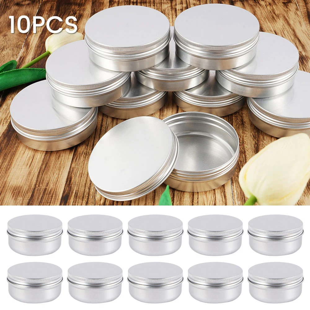 Aluminum Tin Jar Mini Portable Aluminum Container Box 10Pcs 50/100ML storage jar for Cream Balm Candle Cosmetic Multi-functional Storage