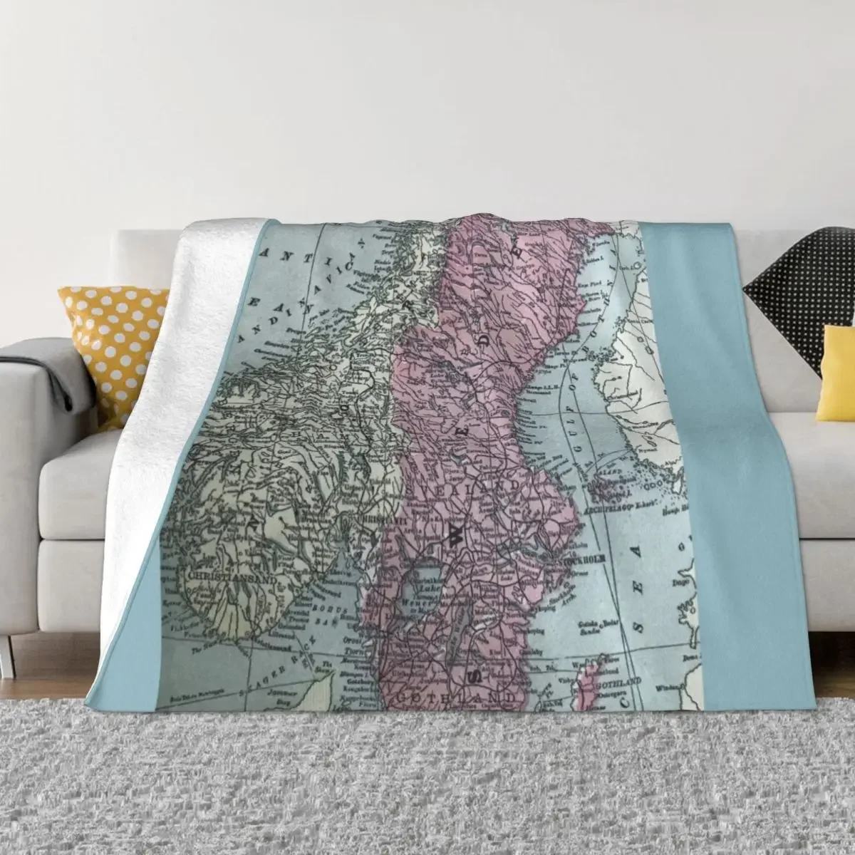 

Norway and Sweden, vintage map Throw Blanket Furry bed plaid Fluffy Shaggy Blankets