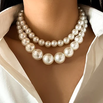 Elegant 2pcs/set Imitation Pearl Beaded Choker Necklaces Collar for Women