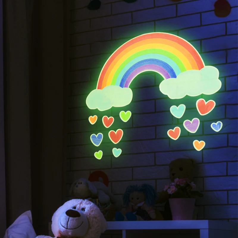 Cartoon Rainbow Luminous Wall Stickers Glow In The Dark Cloud Heart Star Wall Decals for Home Baby Kids Room Nursery Decorations