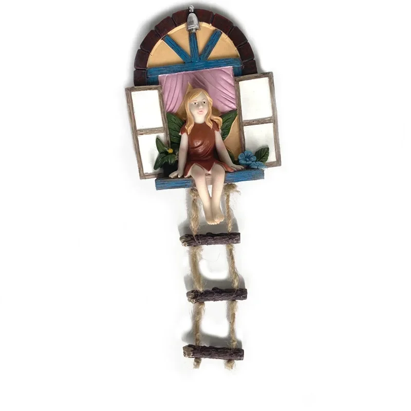 1 Pcs Outdoor Ornament Yard Art Decor Home Garden Decor Fairy House Tree Hanging Sculpture Window Ladder Resin Statue Figurine