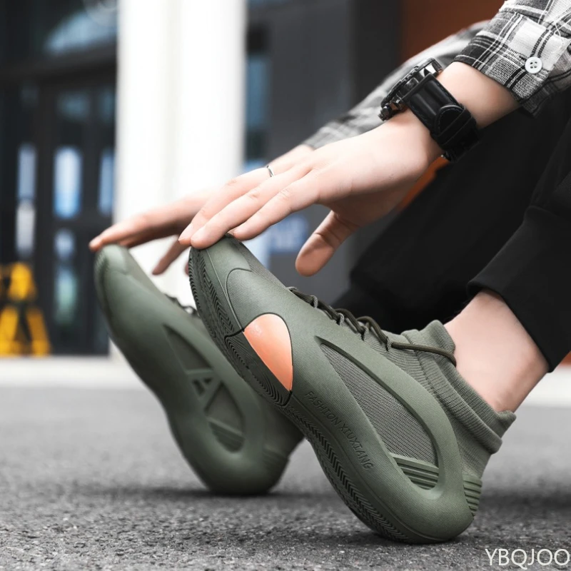 Spring and Autumn New Elastic Socks Men's Shoes Mid Top Breathable Thick Bottom Casual Large Size Men's Designer Shoes