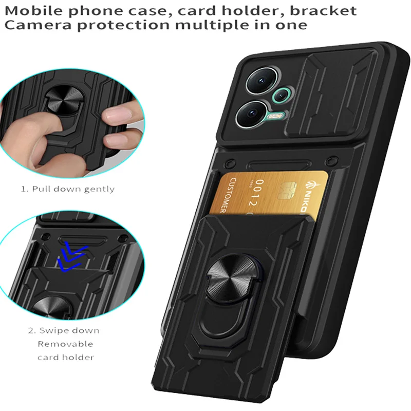 Per Xiaomi Mi Redmi Note 12 Pro Note12 4G 5G Custodia Push Pull Window Armor Camera Len Coverage Ring Stand Card Bag Antiurto Capa