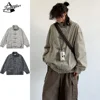 Stand-up Collar Jacket Men Women Chinese Retro Solid Color Loose Coat Autumn Casual Loose Simple Jacket Unisex Streetwear 2024 1