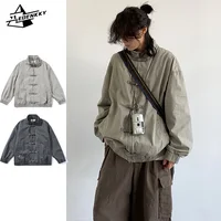 Stand-up Collar Jacket Men Women Chinese Retro Solid Color Loose Coat Autumn Casual Loose Simple Jacket Unisex Streetwear 2024 1
