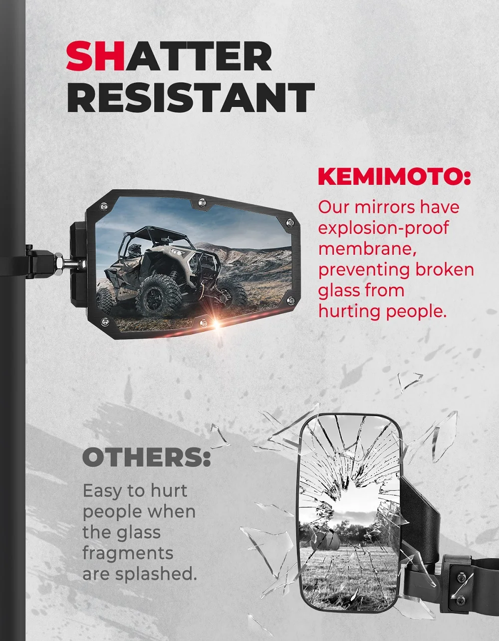 1.5-1.875" UTV Side Rearview Mirrors Compatible Polaris RZR 1000 Can-am Maverick X3 Cfmoto John Deere KEMIMOTO