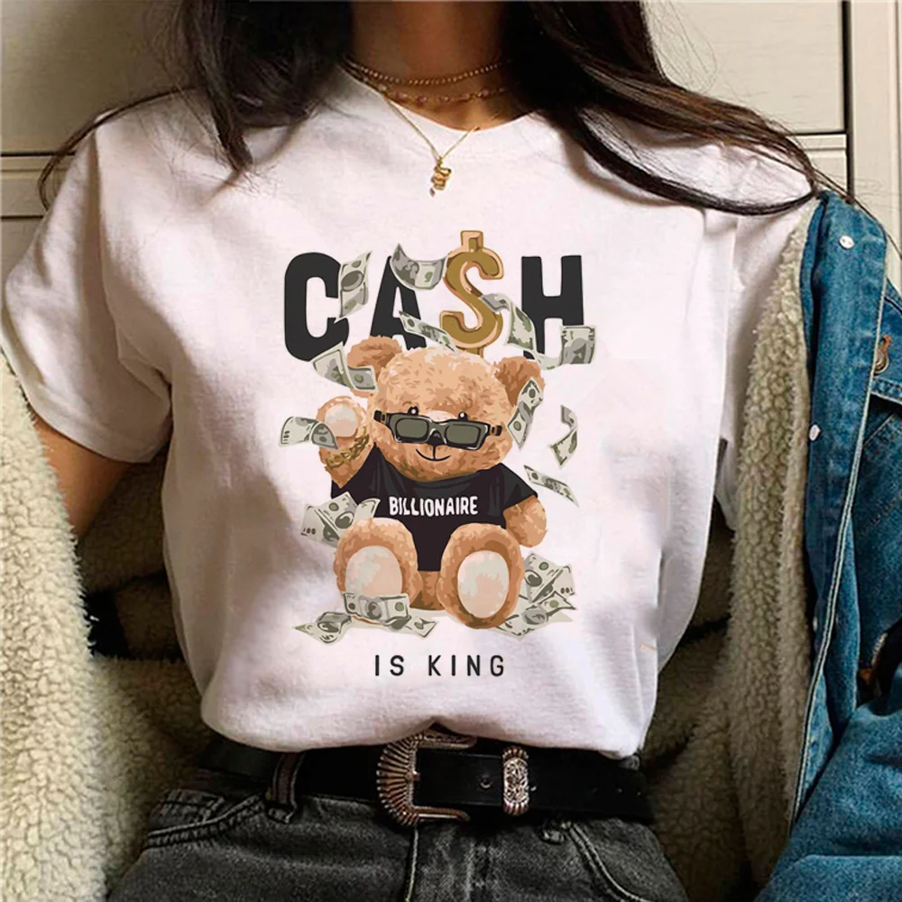 

bear t shirt women summer manga Japanese top female y2k Japanese anime clothes