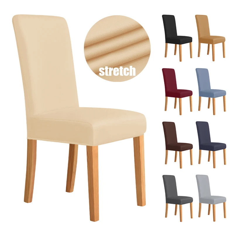 Universal Anti-dirty Chair Cover Beige Elastic Soft Plain Fabric Covers for Dining Room Wedding Home Decor Seat Protectors |