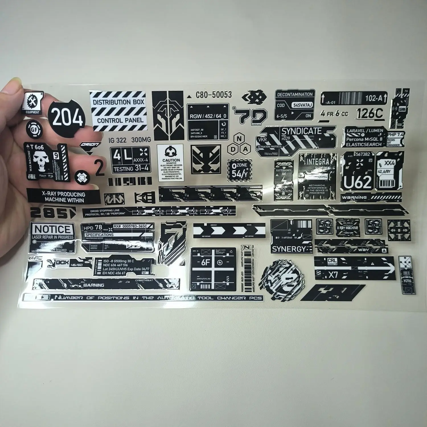 Cyberpunk Mechanical Crystal Moto Sticker English QR Code Label Vinyl Decal Off Road Car Glass Decoration Luggage Box Sticker