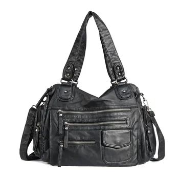Annmouler borse Hobo in pelle lavata di grande capacità per le donne manabri larghi con tracolla Multi-tasche Tote Bag per Trave