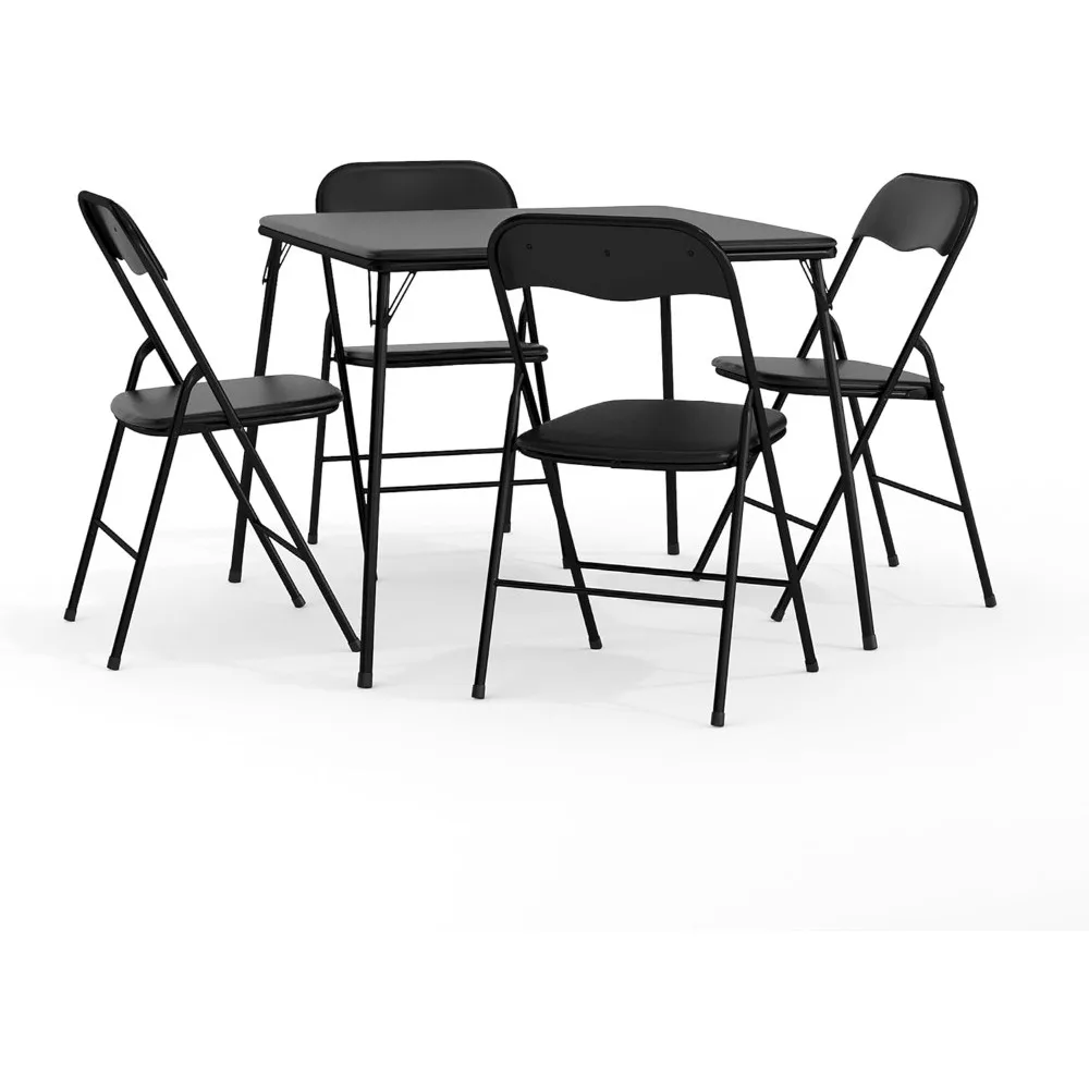 5 Piece Black Folding Card Table and Chair Set