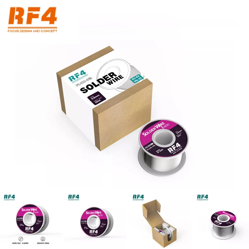 RF4 작은 잔류 물 200g 고순도 납땜 와이어 6337 주석 납 용접 와이어 전자 납땜 0.8 0.6 납땜 제거 와이어