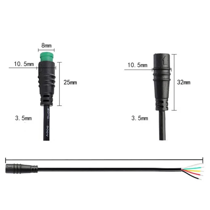 Durable Waterproof E-Bike Speed Sensor Extension Cable - 1M Male to Female Connector