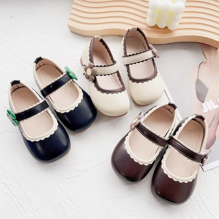 

Girls' Leather Shoes 2024 Spring Autumn New Children's Shoes Little Girls' Princess Shoes Soft Soled Bean Single Shoes Baby Shoe