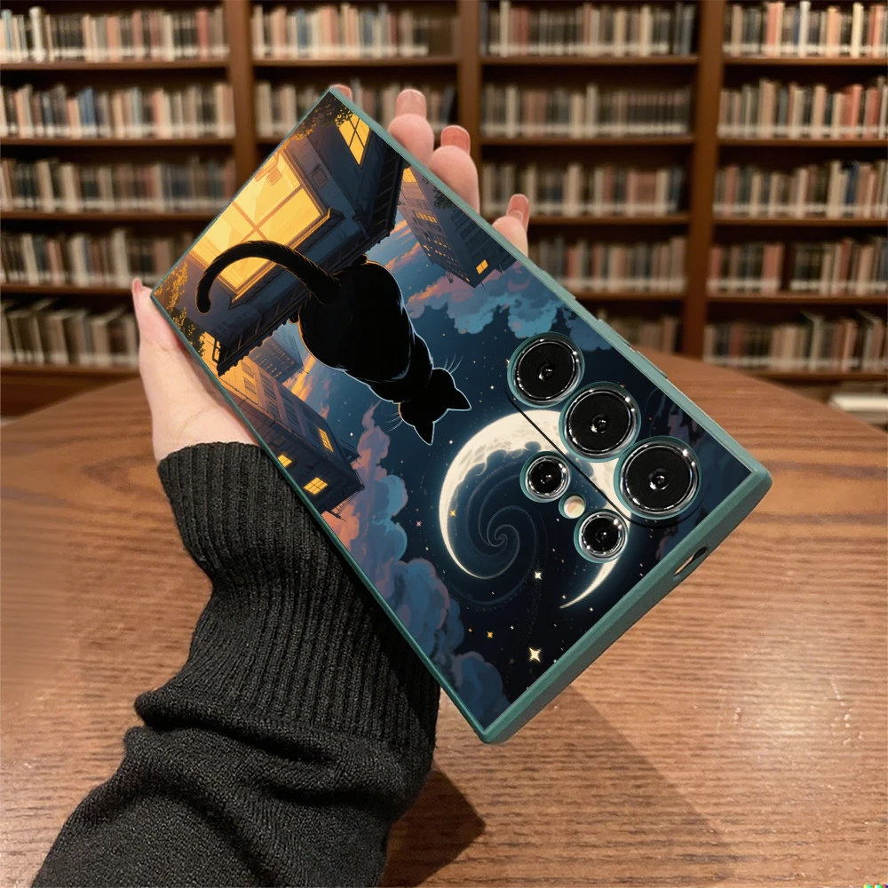 Elegant Black Cat and Moon TPU Slim Fit Shockproof Phone Case