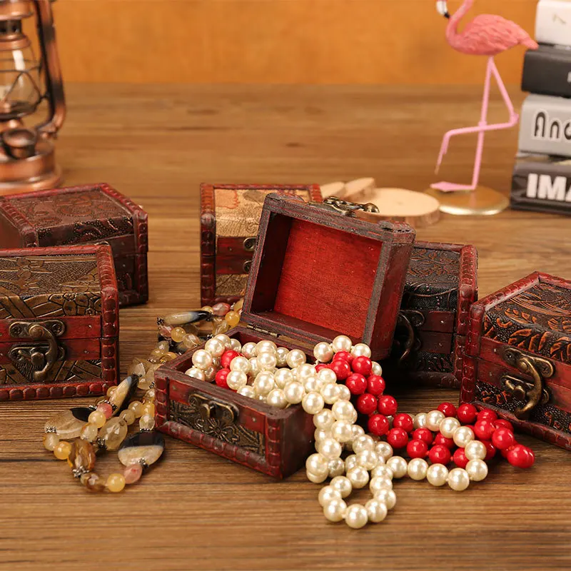Exquisite European Vintage Wooden Small Storage Box Creative Badge Brooch Jewelry Box Imitate-Old Hand Made Tabletop Ornament
