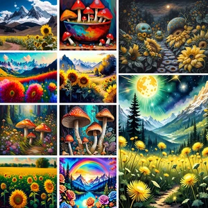 Landscape Moon Sunflower Pre-Printed 11CT Cross Stitch Set Embroidery Handicraft Craft Painting Hobby Needle Promotions Design