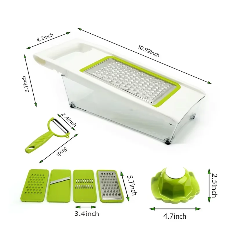 5 In 1 Mandoline Slicer Stainless Steel Mandolin Vegetable Slicer Julienne Cutter Dicer with Container Cheese Shredder YY053