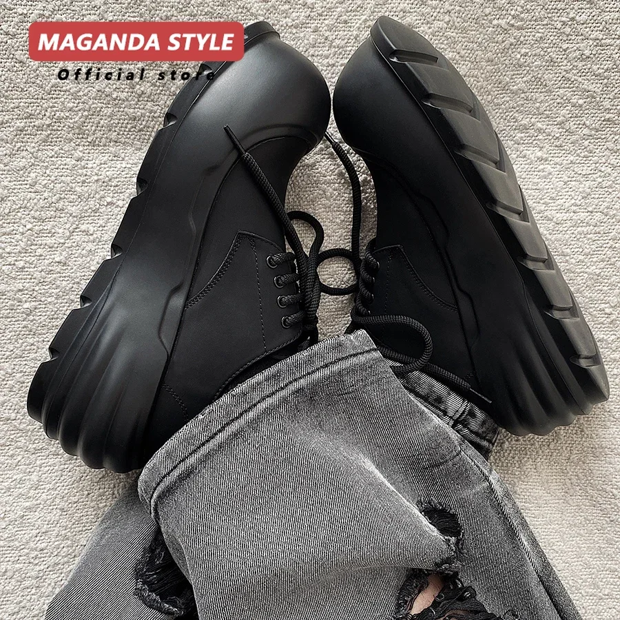 Handsome~Comfortable Dad Shoes Men Mickey Uphead Leather Shoes Thick Bottom Increased by 8CM Ugly Cute Black Warrior Bread Shoes 3