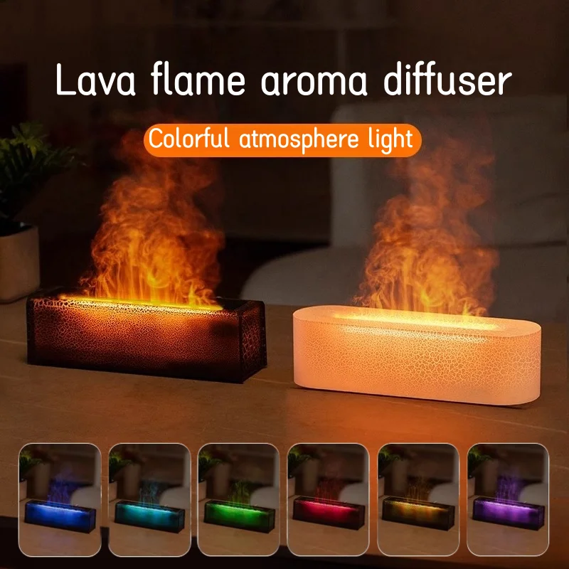 150ML Seven-Color Lava Flame Aroma Diffuser with Water Shortage Protection USB Air Humidifier Essential Oil Difusor for Bedroom