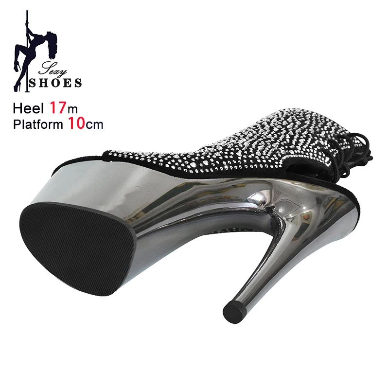 Suede Short Boots Woman Luxury Designer Nightclub Rhinestone Dance Shoes Peep Toe Thin High Heels Women 17CM Black Ankle Boots