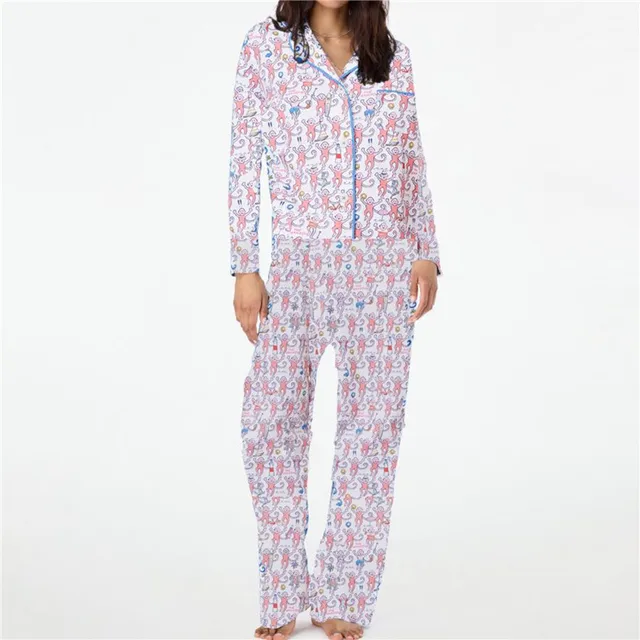 Roller Rabbit Monkey Pajamas Preppy Pjs Cute Pj Pants Sets For Women Y2k Long Sleeve Pajamas Set 2 Piece Loungewear 5
