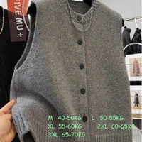 Women Sweater Vests Casual Loose Basics Solid Buttons Knitwear Sleeveless Female Bottom Sweater Vintage Simple Simple Tank Tops - Image 6