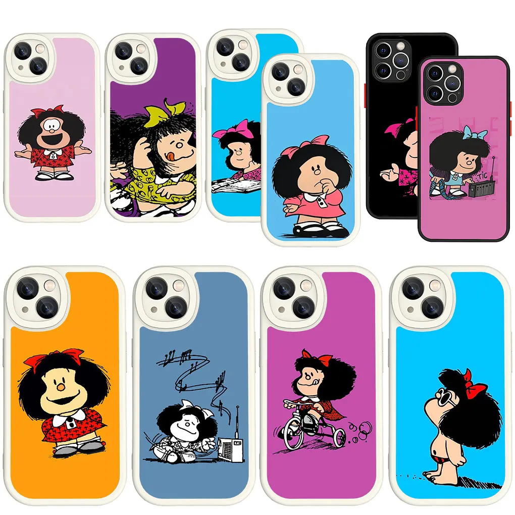 Cute M-Mafaldas Cartoon White Black Soft Phone Cover Per Apple Iphone 15 14 Plus 13 12 11 Pro Max + 14 + 15 + Silicone Casec