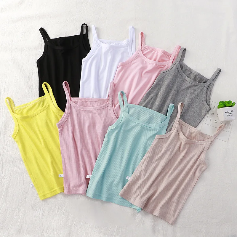 

Kids Underwear For Girls Camisole Cotton Girls Sleeveless Tops Candy Colored Vest Children Singlet Tops Undershirt for 2-12Years