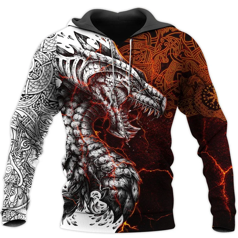 

2023 New Dragon Men's Hoodie 3D Printing Fashion Spring and Autumn Sweatshirt Harajuku Loose Street Fit Super Dalian Hat Top