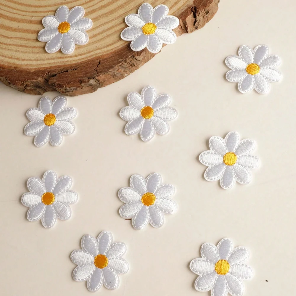 10개 데이지 꽃 패치 옷, 청바지, 가방, 모자, 신발용 해바라기 자수 패치 DIY 바느질
