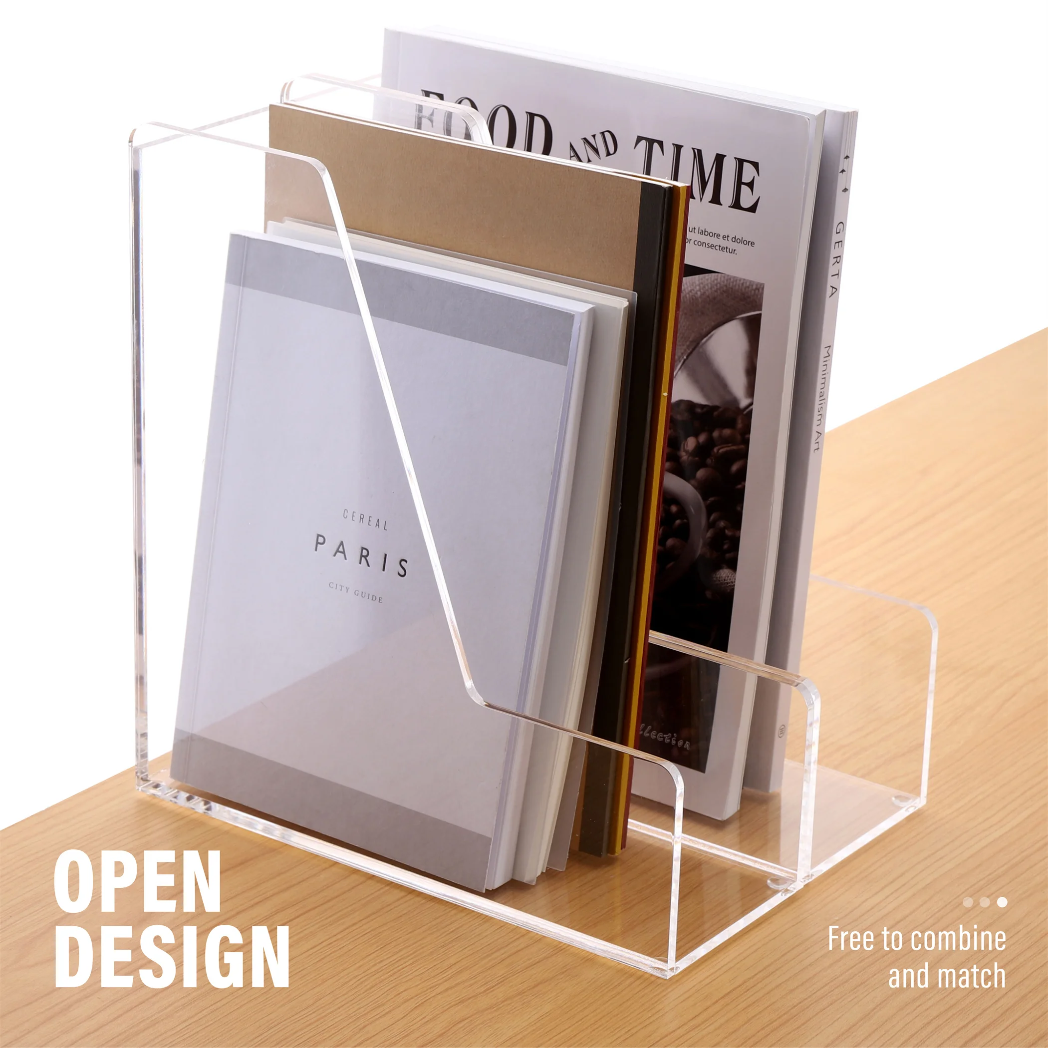 SANRUI Magazine File Holder Desk Organizer Clear Acrylic Vertical File Organizer for Office Home 2-Pack