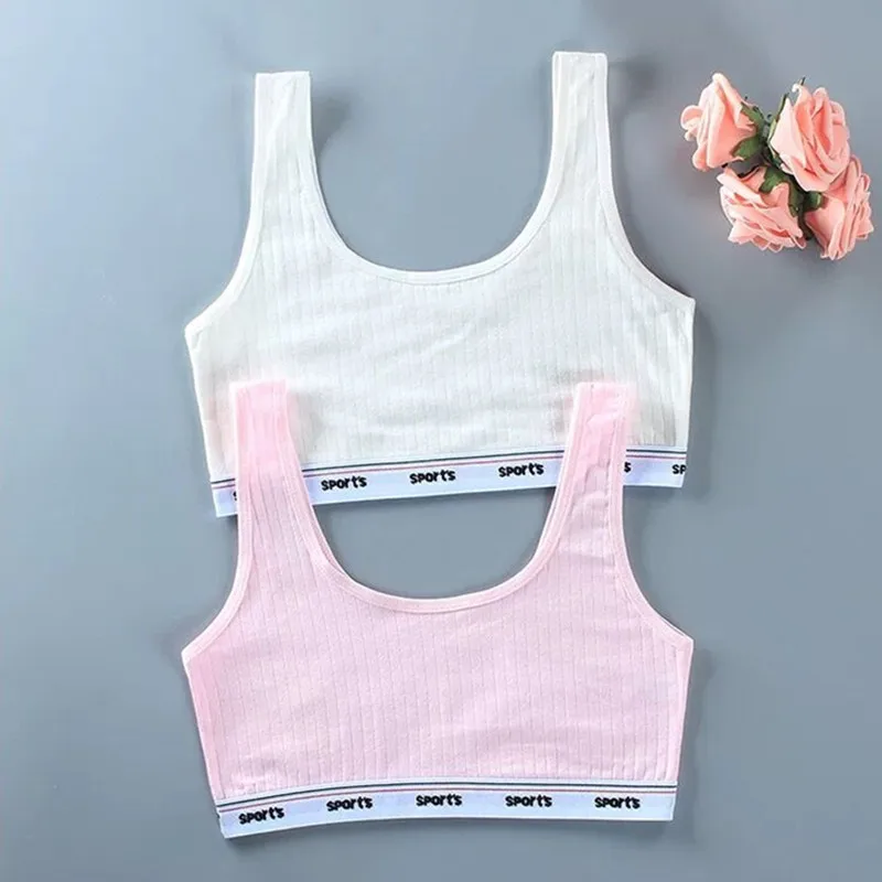 2PC Girls Bra Cotton Tops Sports Bras Without Bones School Students  Underwear Teens Crop Top Teenagers 8-14Y - AliExpress