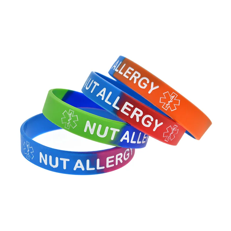 1PC/5PCS Nut Allergy Silicone Rubber Wristband Subsection Color 2 Sizes 6
