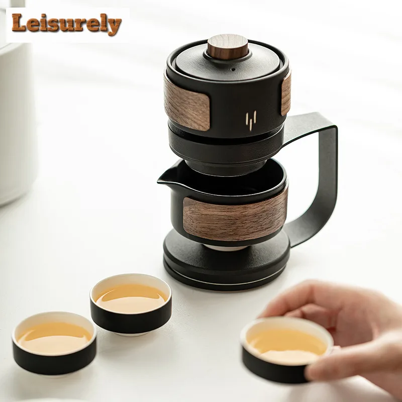 Zen Black Ceramic Tea Set Water Diversion Rotating Cover Bowl Kit Automatic Tea Maker Lazy Anti Scalding Kungfu Teapot Drinking