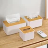Plastic Tissue Box Wooden Lid Square Napkin Holder Container Wet Tissue Paper Dispenser Case Modern Home Car Organizer 1