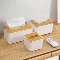 Plastic Tissue Box Wooden Lid Square Napkin Holder Container Wet Tissue Paper Dispenser Case Modern Home Car Organizer 1