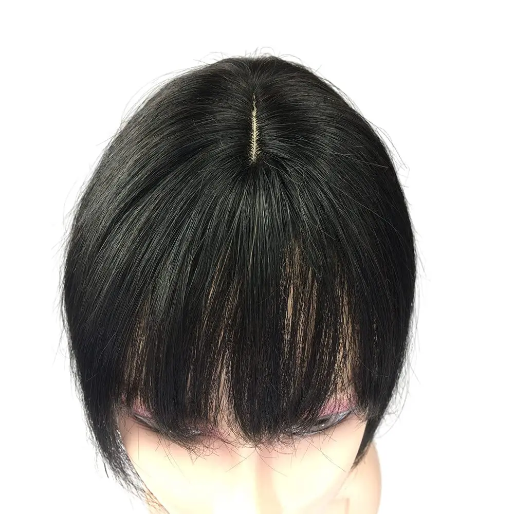 Human Hair Toppers Invisible Human Hair Toppers For Women Clip In Toppers With 3D Air Bangs Middle Part PU Scalp Wiglets Hairpieces For Hair Volume