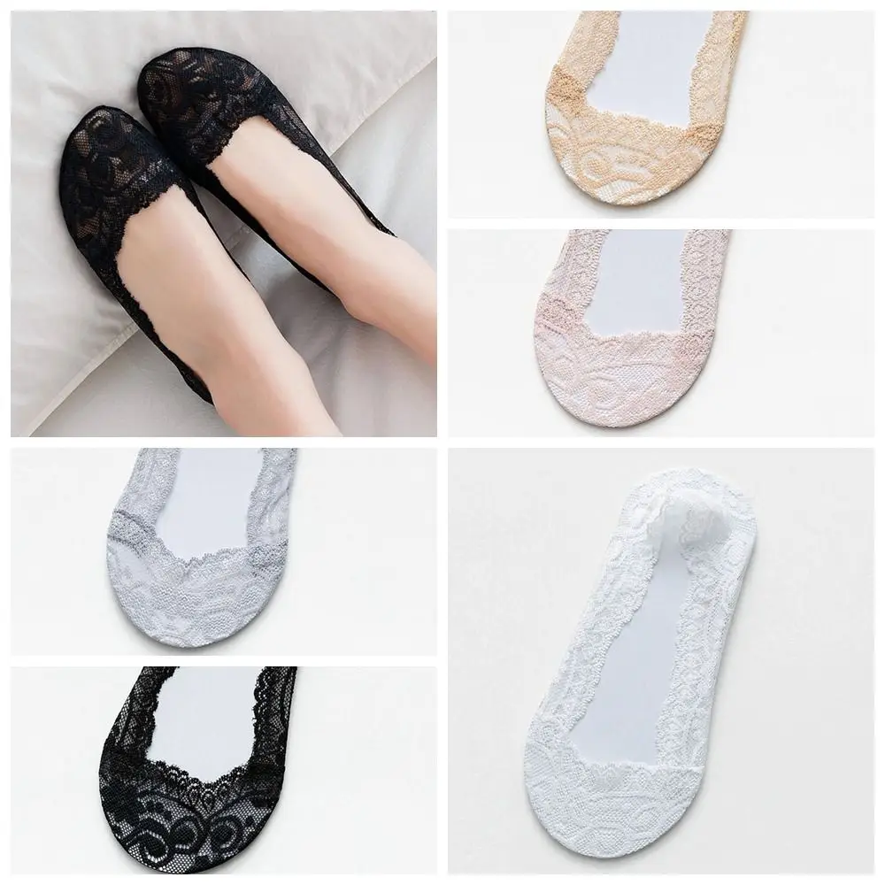 

Women's Socks Sweat Absorption Non-Slip Fashion Non-Slip Ankle Socks Hollow Invisible Boat Socks Lace Flower Short Socks