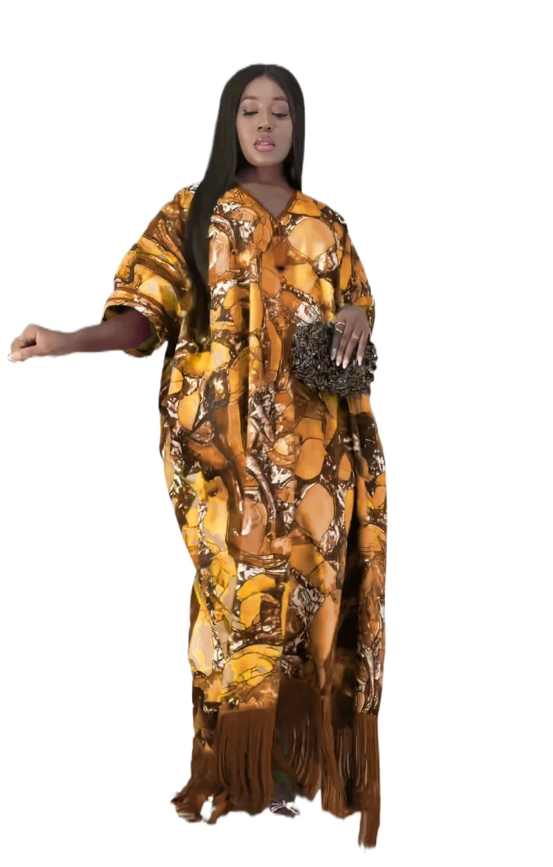 

African Dresses For Women Muslim Fashion Abaya Dashiki Print Maxi Dress Tassels New Africa Clothes Dashiki Ankara Dresses Scarf