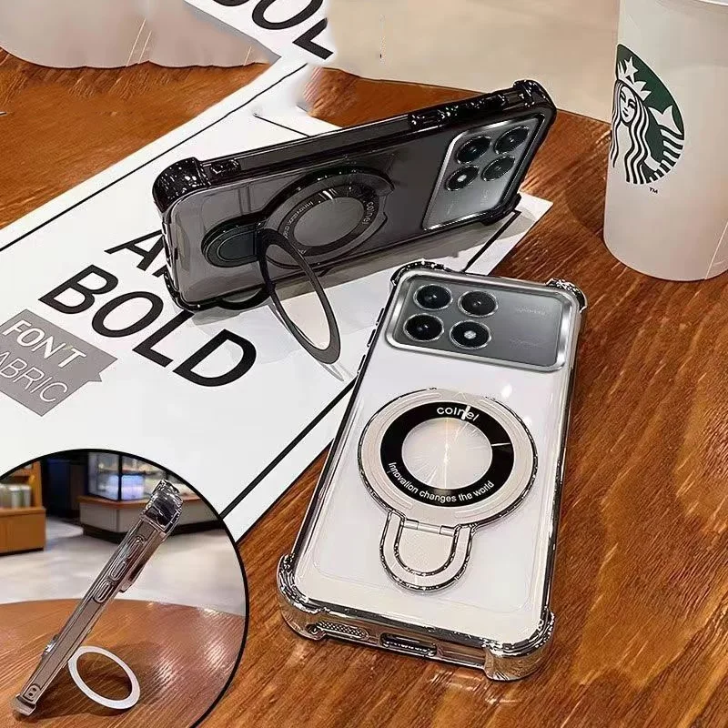 Electroplated Transparent Case with Four-Corner Stand and Magnetic Back Cover