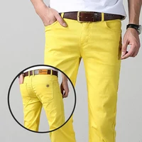 2025 New Men Yellow Jeans Brand Fashion Colorful Pink Straight Leg Casual Trousers Male Classic Slim Thin Red Denim Trousers