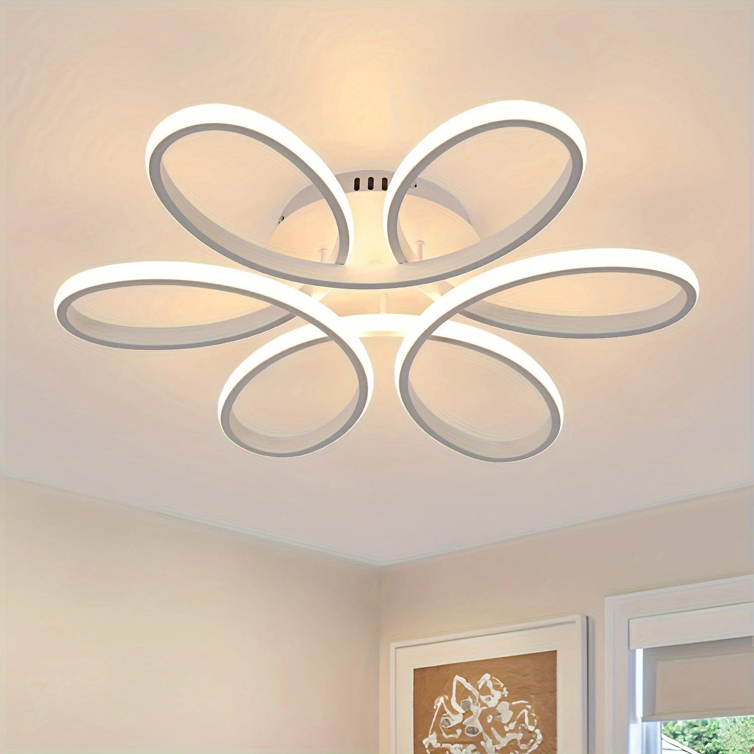 

1pc Modern Simple LED Flush Mount Ceiling Light, Aluminum Flower Shape Design, White Warm Light 3000K, Ideal For Dining Room, Li