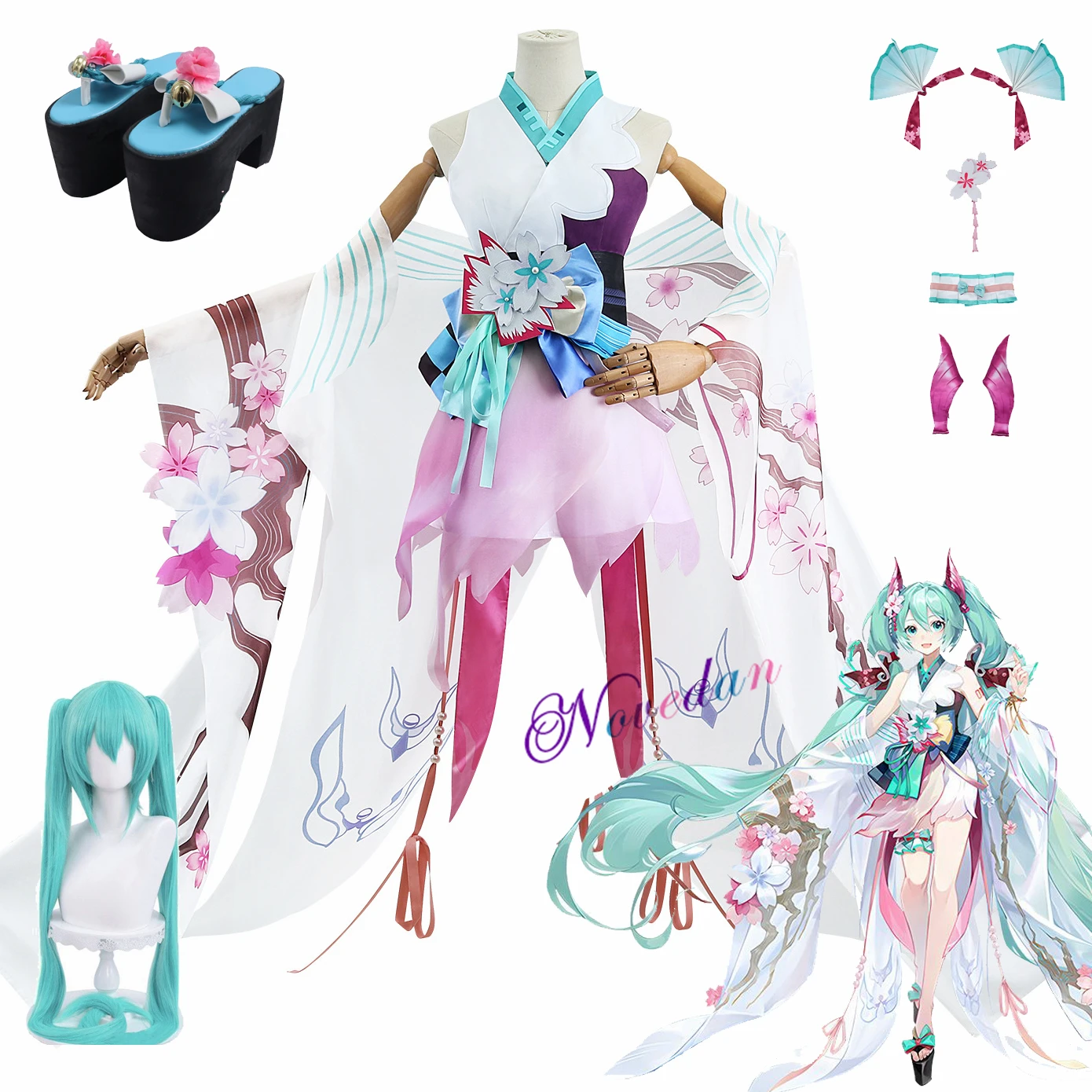 

SSR Onmyoji RPG Collab x Miku Kimono Yukata Outfit Wig Shoes Anime Party Fancy Dress Halloween Cosplay Costume For Women Girls