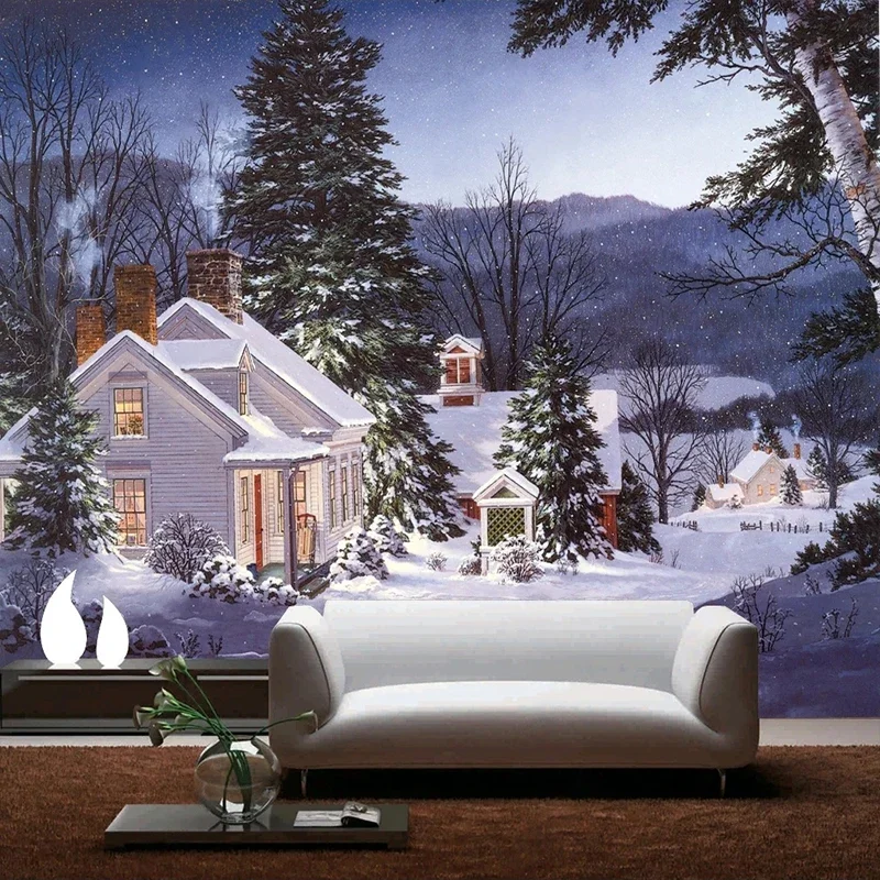 Custom Murals Photo Wallpaper Beautiful Oil Painting Snow House Wall Cloth Restaurant Cafe Background Home Decor 3D Papier Peint 40 50cm paint by numbers snow house