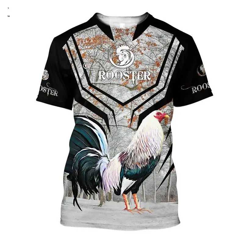 

Men's Summer Fashion Animal Rooster Fun Pattern 3d Printed Loose Personality O Collar Short Sleeve Comfortable Plus Size Top