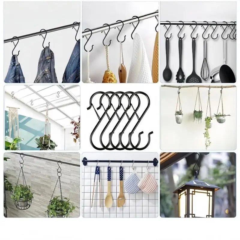10/4/2 PCS Metal S-Shape Spring Hook Kitchen Pot Rack Room Bags Clothes Towels Closet Rod S Hanger Hooks With Buckle Garden Hang