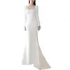 Elegant Mermaid Wedding Dresses With Long Sleeve Fashion Square Collar Simple Vestidos 2024 New Satin Bridal Dress Customized 6