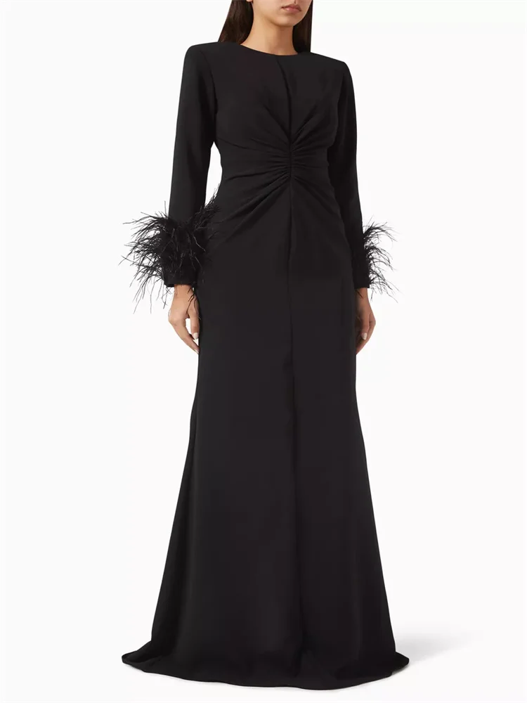 black feather bridesmaid dresses WEDTREND Women Black Wedding Dress Mermaid Appliques Off the Shoulder  Formal Dress with Slit main image 0
